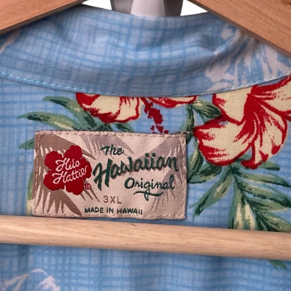 Vintage Hilo Hattie The Hawaiian Original Light Blue Tropical Print Shirt in 3XL - Picture 6 of 7